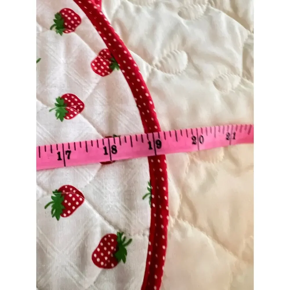 vintage quilted oval Strawberry fruit print cloth table placemats farmhouse set6